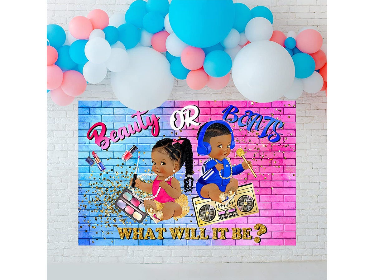 Gender Reveal Backdrop Baby Shower Decorations Beauty or Beats Etsy