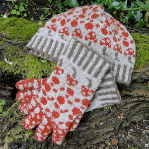 Toadstool Hat and Gloves Knitting Pattern