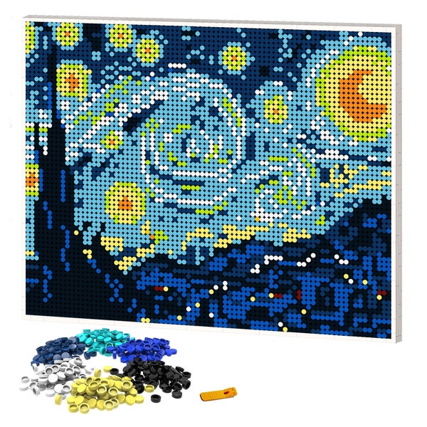 Bricked Pixel Art Starry Night Vincent van Gogh 25,8x20,8''(65,6x52,8cm) / Mosaik Wandkunst / Berühmte Malerei / DIY Geschenk