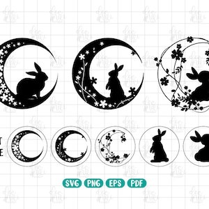 Magische Mondphase Kaninchen svg, Mystische Kaninchen svg, Mondhasen svg, Osterhasen-Schnittdateien, PNG, EPS, pdf, Sofort-Download