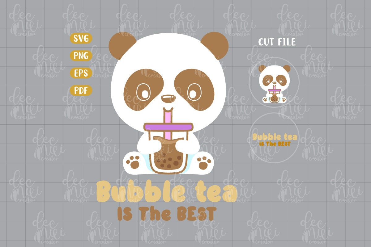 Kawaii Panda Bubble Tea SVG Clipart: Boba Tea Design (digital Download ...