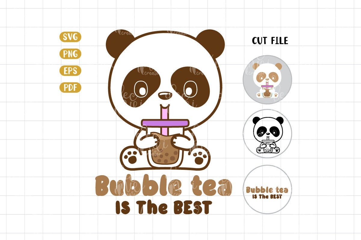 Kawaii Panda Bubble Tea SVG Clipart: Boba Tea Design (digital Download ...