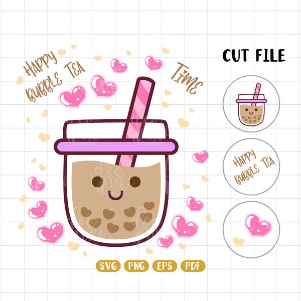 Happy Bubble Tea Time, Bubble tea SVG File, Cute Boba Tea, Milk Tea Clipart eps png pdf Instant download