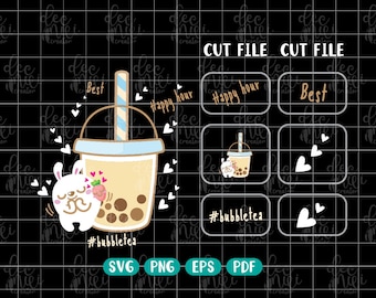 Bubble Tea Happy Hour SVG cut File, Cute Boba Bubble Tea, Milk Tea Clipart eps png  pdf Instant download
