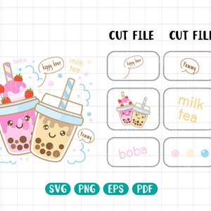 Sweet Bubble tea SVG cut file, Cute Boba Tea, Milk Tea Clipart eps png pdf Instant download