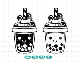 Black Bubble Tea SVG, Cute Boba Tea Clipart (Digital Download)