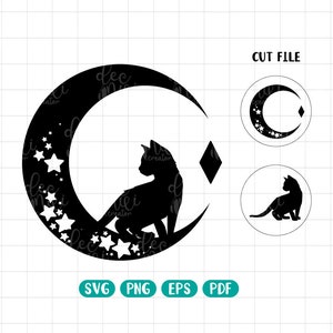 Moon Cat Svg, Mystical Black Cat Png, Moon and Cat Svg, Black Cat ...