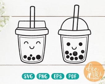 White and Black Bubble Tea SVG Cut File, Cute Boba Bubble Tea, Milk Tea Clipart eps png  pdf Instant download