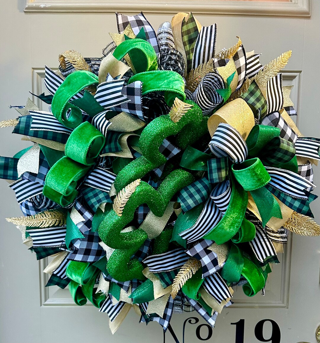 St Patrick's Day Shamrock Green Front Door Wreath, St Patty's Day Door ...