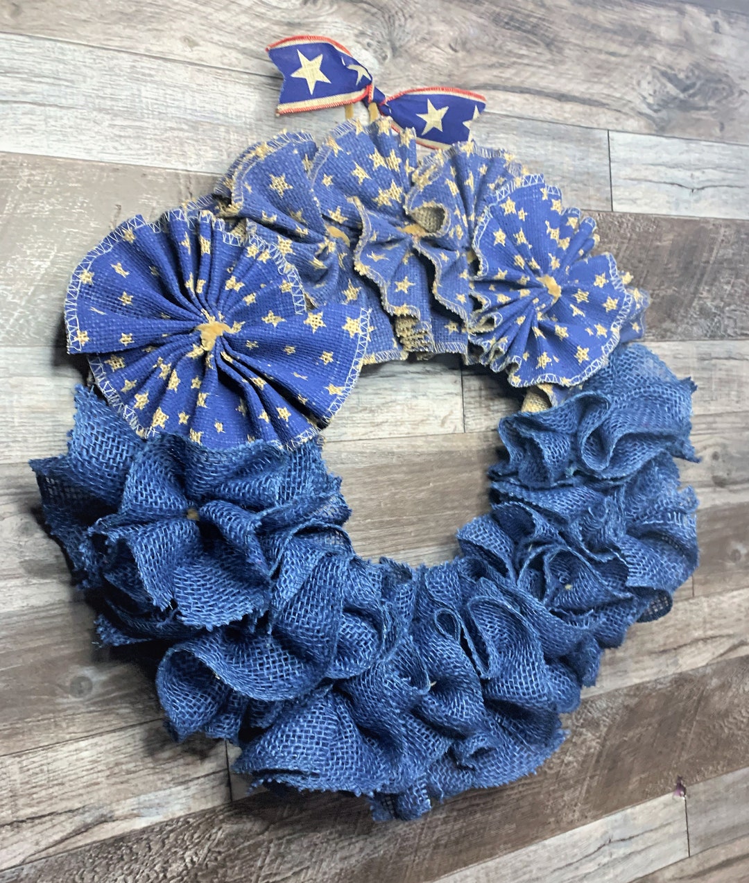 Patriotic Burlap Wreath for Front Door, Blue Star Americana Door Decor ...