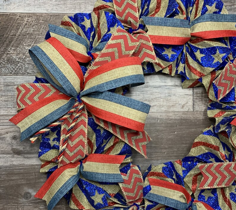 Patriotic Burlap Wreath for Front Door – Americana Flag Wreath, Rustic ...