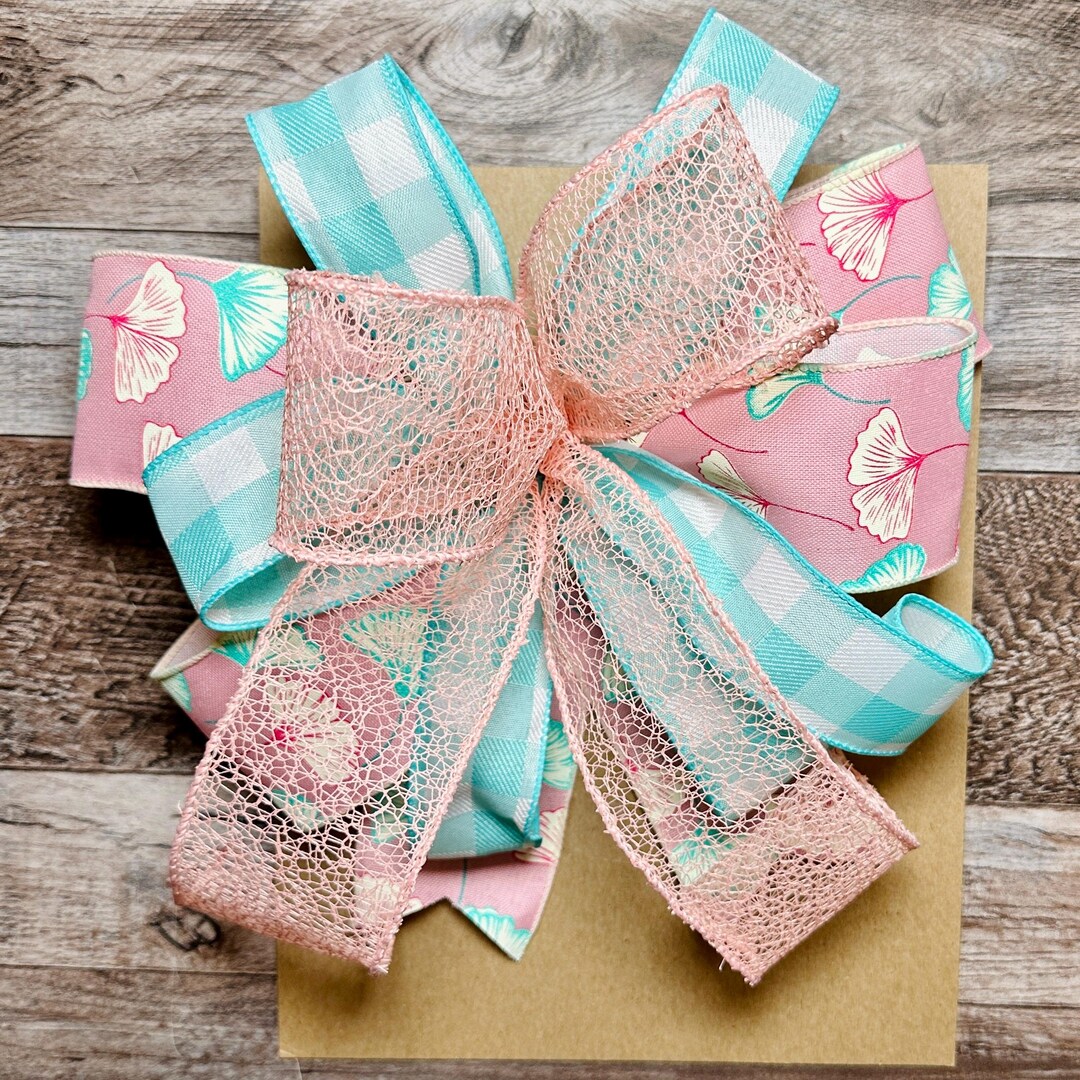 Pink & Aqua Floral Decorative Bow – Spring Wreath, Lantern, Mailbox ...