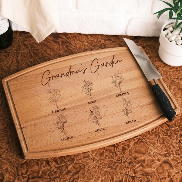 Personalized Cutting Board for Mom, Cutting Board for Grandma's Kitchen, Mom's Garden, Mom Gifts from Daughter, Christmas Gifts for Mom