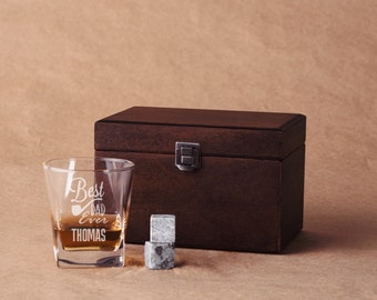 Cadeau de fête des pères pour les amateurs de whisky, cadeau de Noël, ensemble de verres à whisky personnalisés dans une élégante boîte en bois