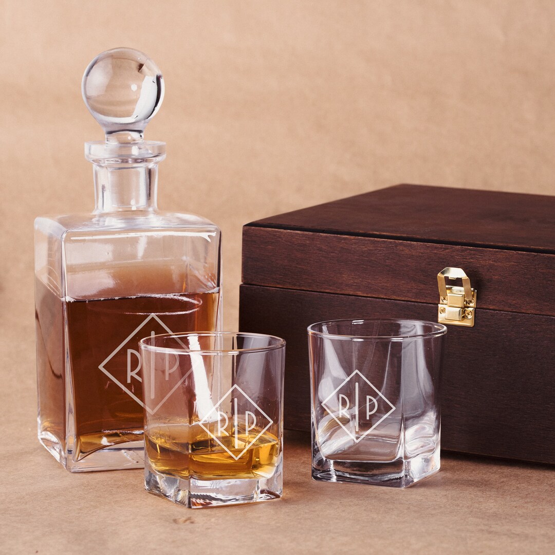 Personalized Whiskey Glasses Set With Wood Box, Wedding Gift for Couples, Christmas Gift ...