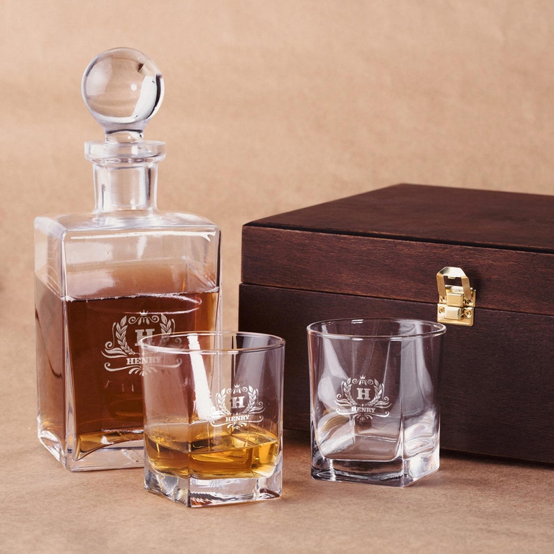 Personalized Whiskey Glasses Set With Wood Box Christmas Etsy