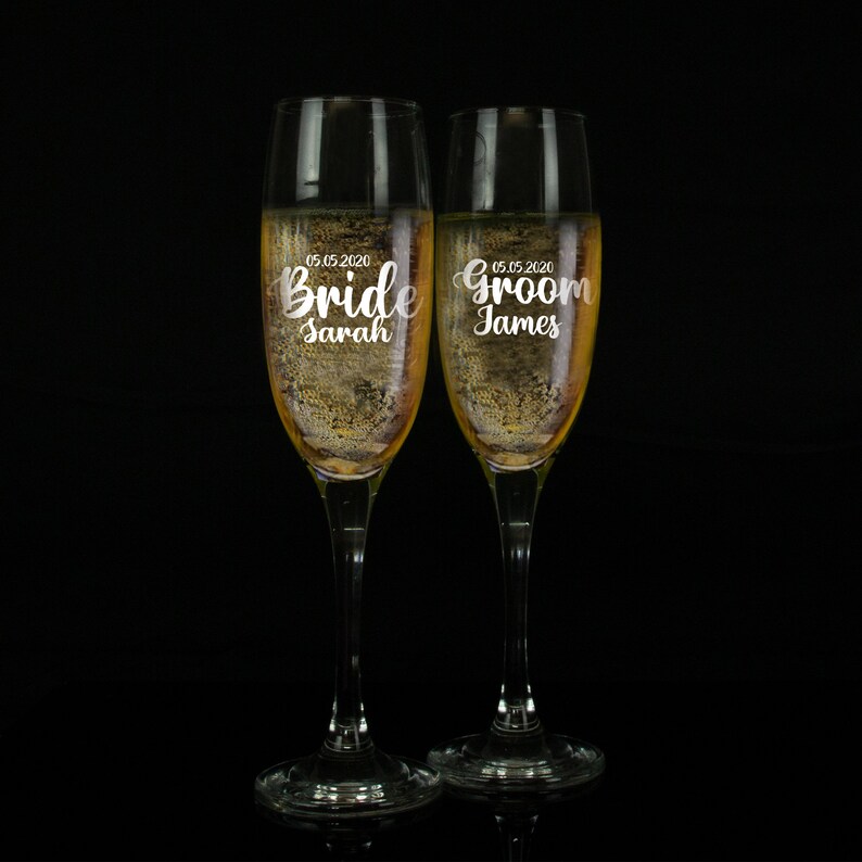Wedding Champagne Flutes Mr and Mrs Personalized Champagne Etsy
