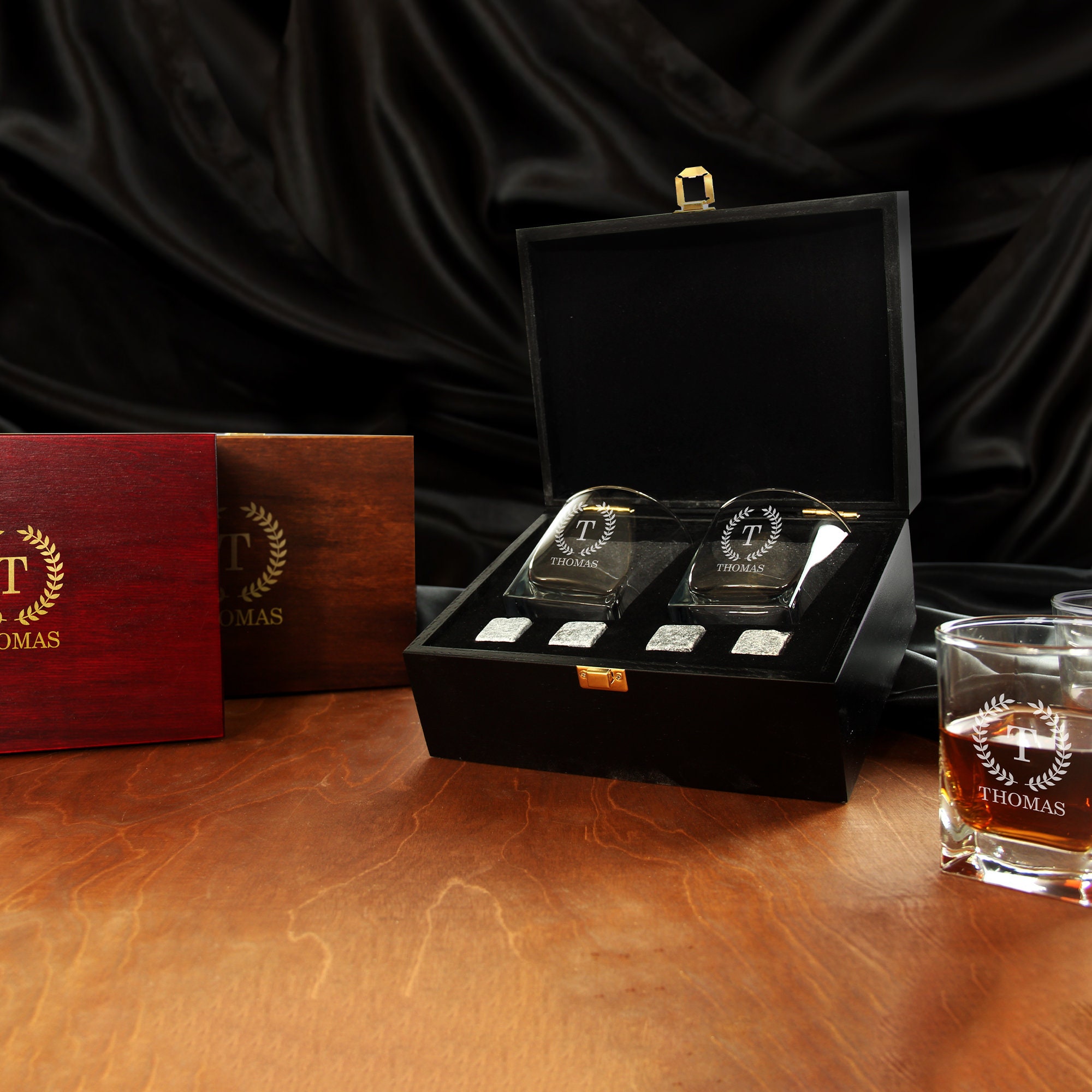 Personalized Whiskey Glasses Set with Wood Box Father's Etsy