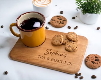 Personalized Wooden Tea & Biscuits Serving Board - Ideal for Grandparents, Parents, Thank You, Coffee Lovers