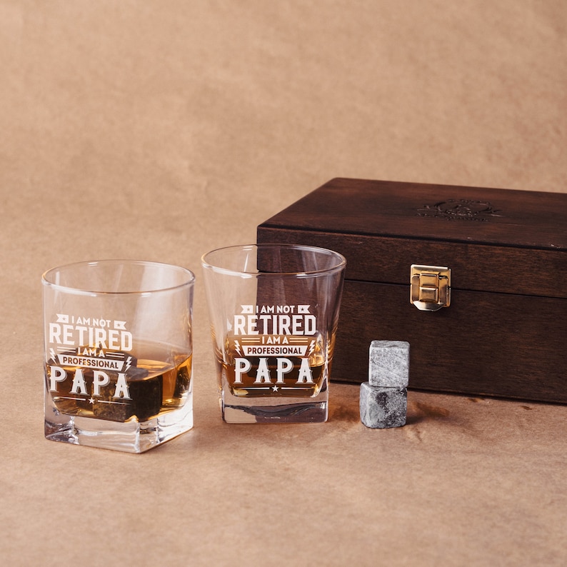 Whiskey Glasses with Wooden Box, Personalized Engraved Whiskey Glasses, Anniversary Gifts for Husband, Monogrammed Whiskey Glasses image 3