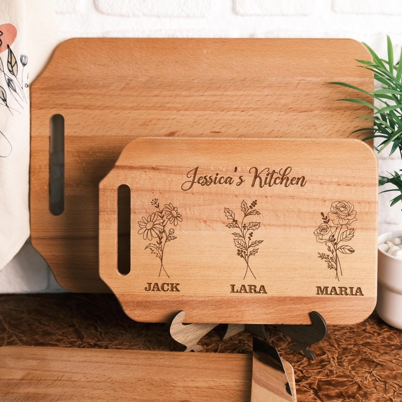 Cutting Board for Mom, Personalized Cutting Board, Birth Flower Month Gifts for Mom, Mom Gifts from Daughter, Mother's Day Gifts image 1