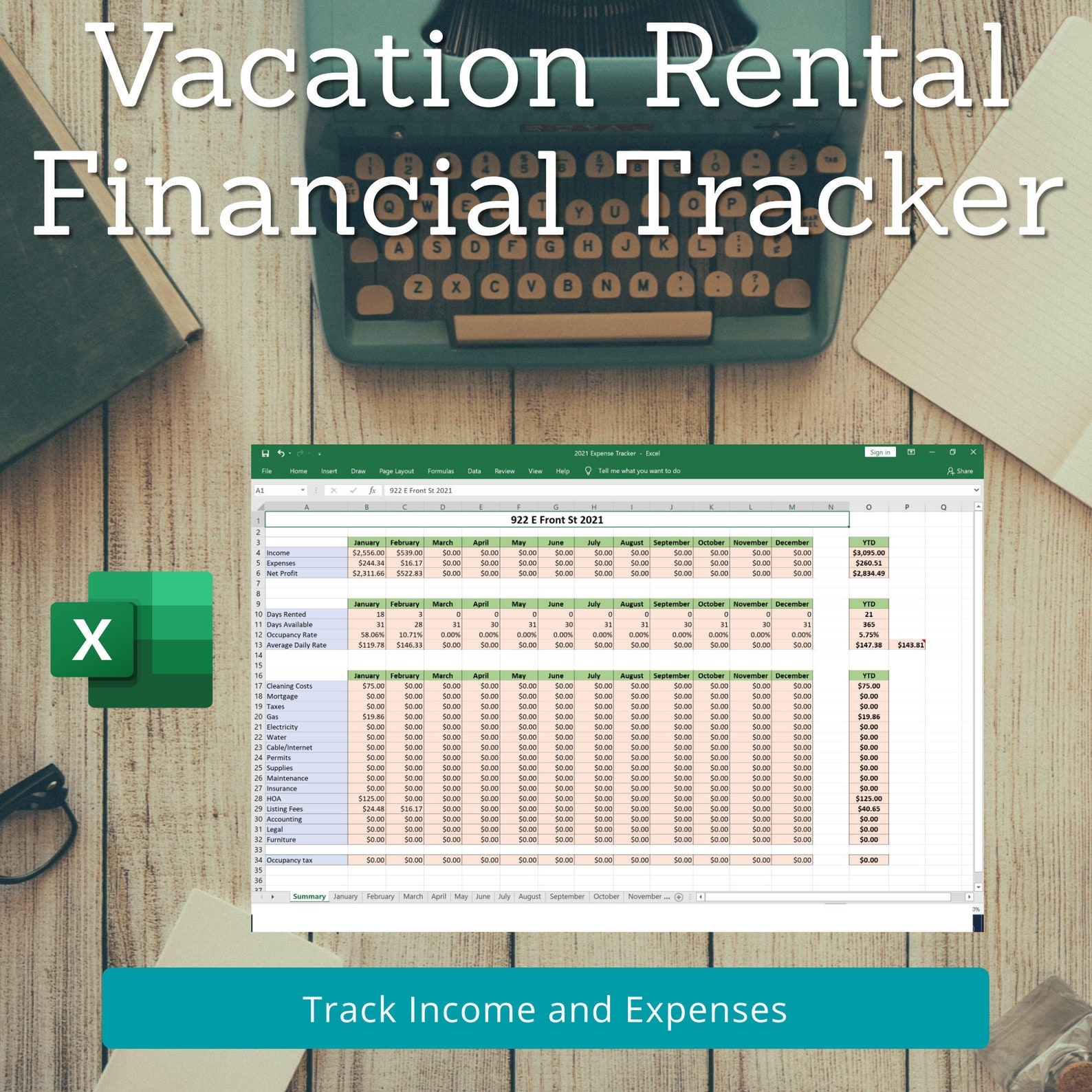 Vacation Rental and Expense Tracker Excel Spreadsheet Etsy
