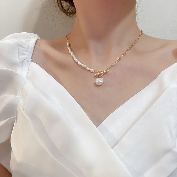 Gold Vintage Pearl NecklaceDainty Pearl Choker Necklace | Etsy