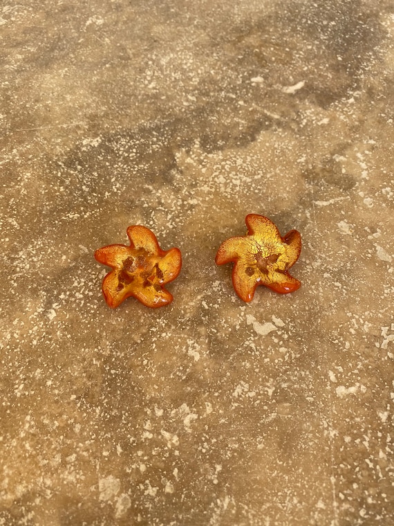 Fabulous orange Murano glass 1970's clip on earrin