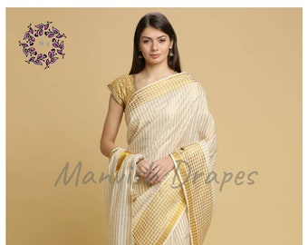 Kerala Kasavu with Zari stripes on body and Zari Checks Border | Bridesmaid wear | Best gift for Mom and Sister | Wedding wear