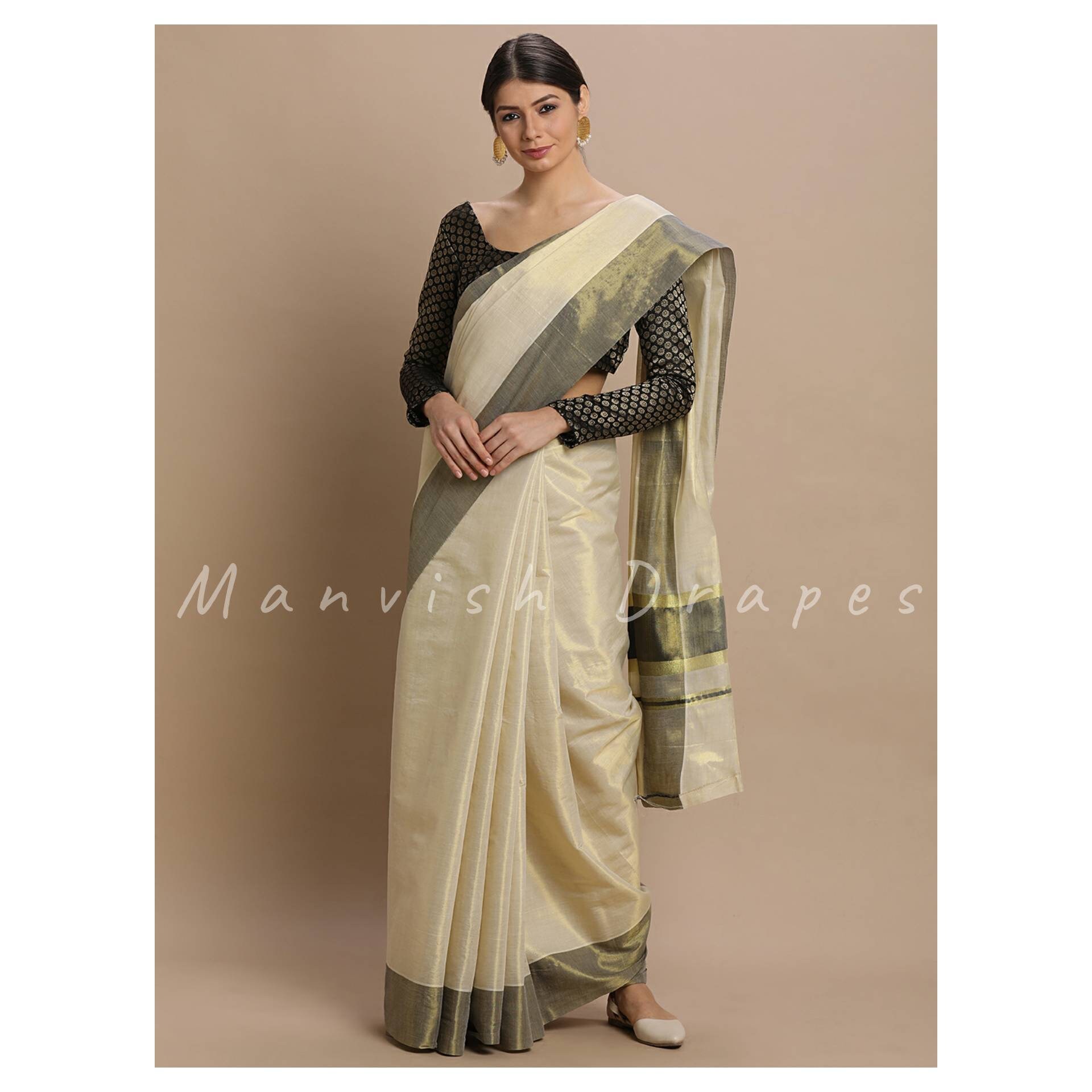 Kerala Kasavu Gold Tissue Saree With Thread Pallu For All Etsy Kerala Kasavu Gold Tissue Saree With Thread Pallu For All Etsy