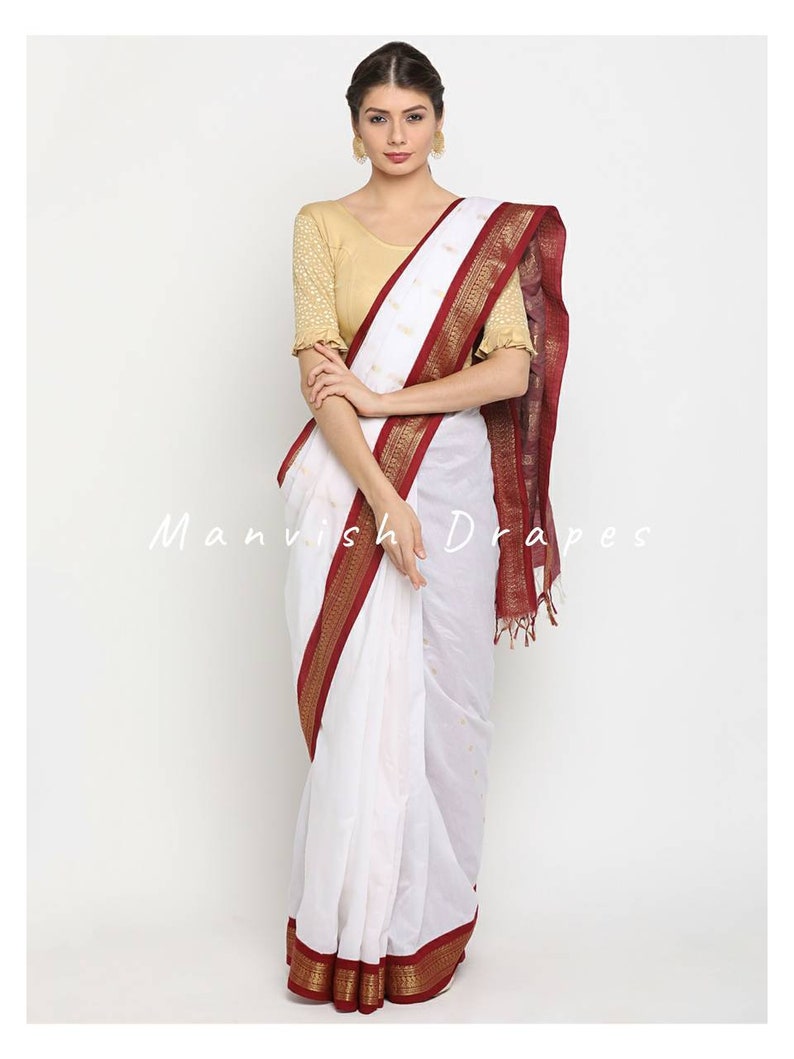 Black saree for Makarsakranthi White Gadwal Saree Gadwal Silk Cotton- White Elegant Wear for all Festivals and Seasons Bengali Wedding