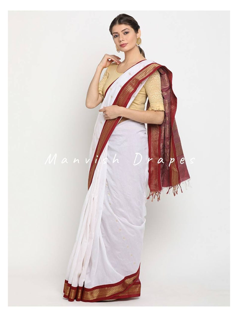 Black saree for Makarsakranthi White Gadwal Saree Gadwal Silk Cotton- White Elegant Wear for all Festivals and Seasons Bengali Wedding
