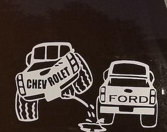 Funny Boy peeing on Chevy Funny Vinyl decal Gift Free shipping Gag Gift Laptop