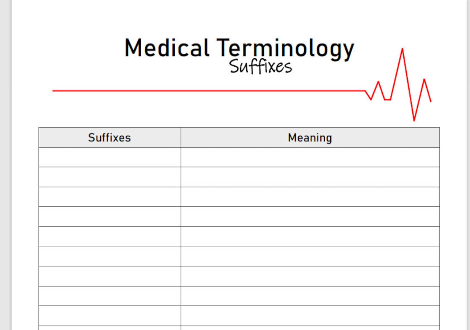 Medical Terminology Suffixes Blank Printable Study Guide - Etsy