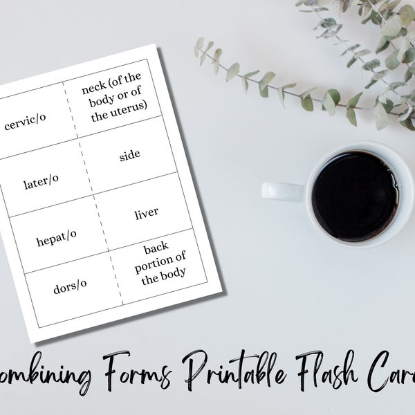 Medical Terminology Combining Forms Printable Flash Cards Set #1
