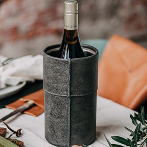 Leather Wine Bottle Cooler / Wine Chiller Premium Quality Buffalo Leather Luxury Leather Table Decor Leather Home Decor Leather Gift Gray