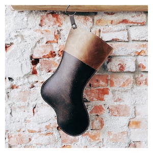 Christmas Stocking - Luxury Genuine Leather Holiday Stocking - Christmas Bag, Christmas Eve, Leather Stocking, Deluxe Christmas Decorations