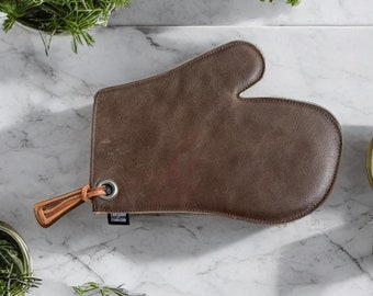 Premium Full Grain Buffalo Leather Oven Mitt - Brown & Tan - Handcrafted in Holland