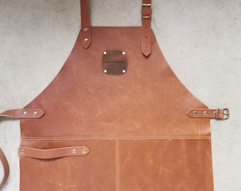 Custom Personalized Leather Apron with Name | Luxury Gift for Men | Christmas Gift For Men | Gift for Chef & Foodie | Leather BBQ Apron