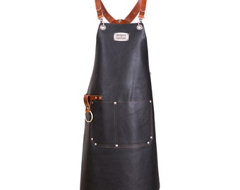 100% Stain-Free Black Leather Apron | Comfortable Cross-Back Shoulder Straps | Leather Grill Apron | BBQ Apron | Chef | Leather Gift for Men