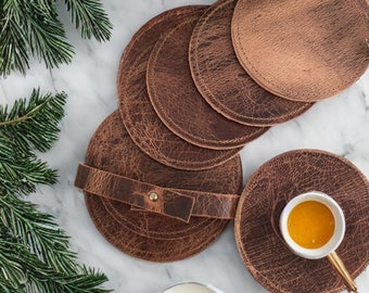 John Legend Creator Collab - Premium Buffalo Leather Coasters - Set of 6 - Luxury home Decor - Table Decor - Christmas Gift Idea for Men