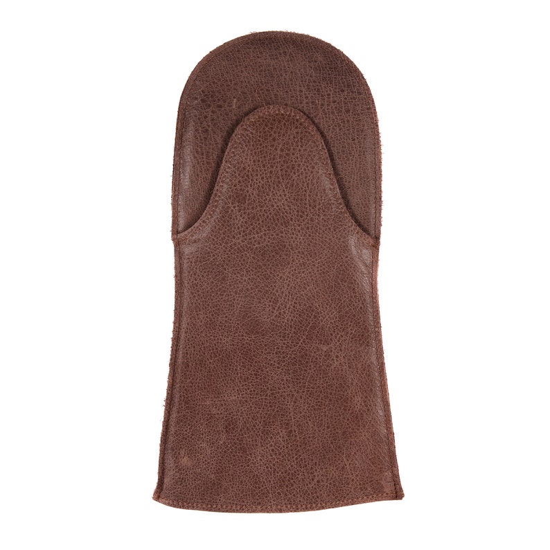 Premium Quality Buffalo Leather Oven Mitt for use with Oven, Stove, Fireplace or BBQ. This Luxury Leather Gift for men is made in Holland. Brown
