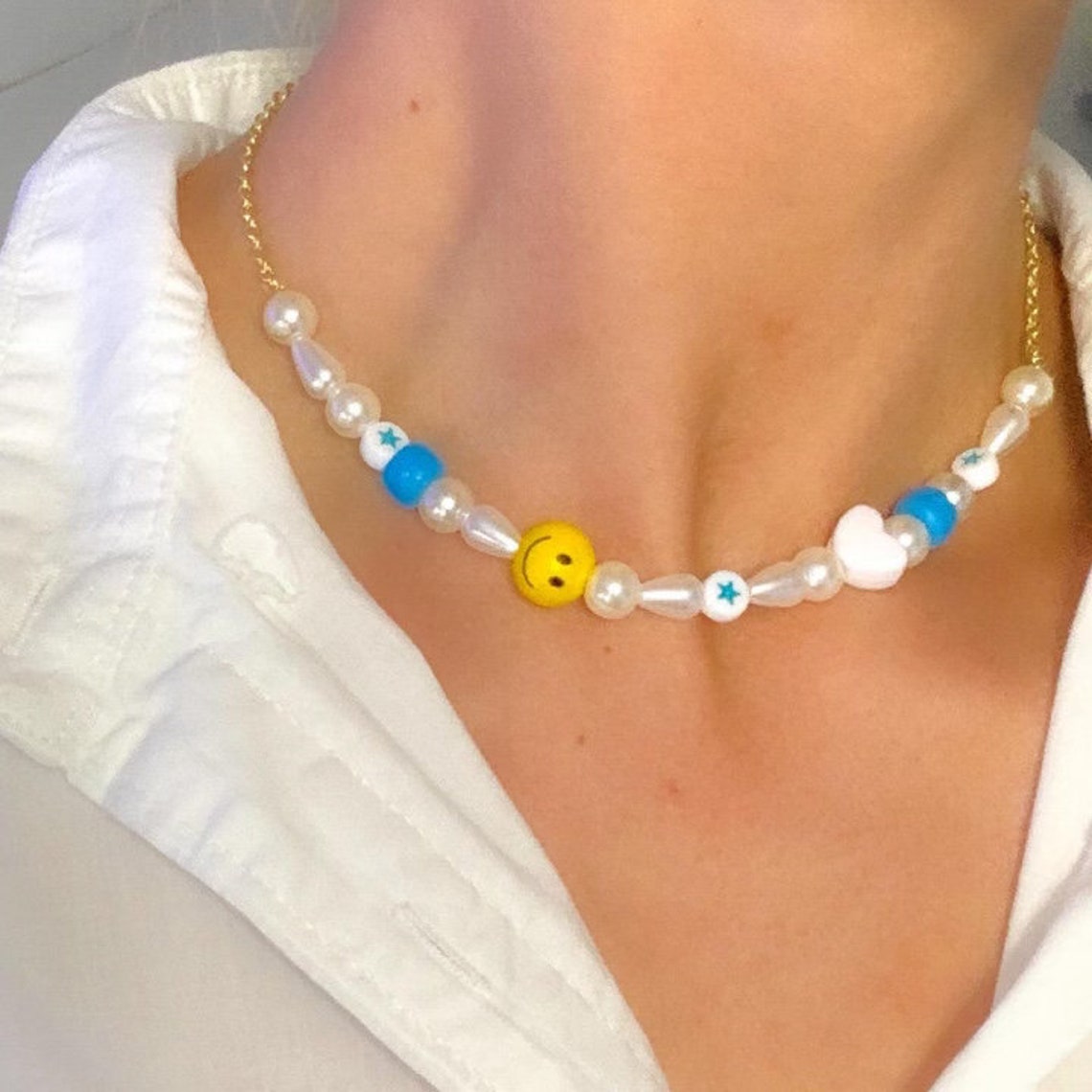 beaded smiley necklace