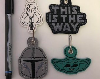 Tiradores de cremallera inspirados en Mandalorian.