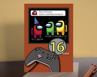 16 Year Old Among Us Gaming Birthday Card