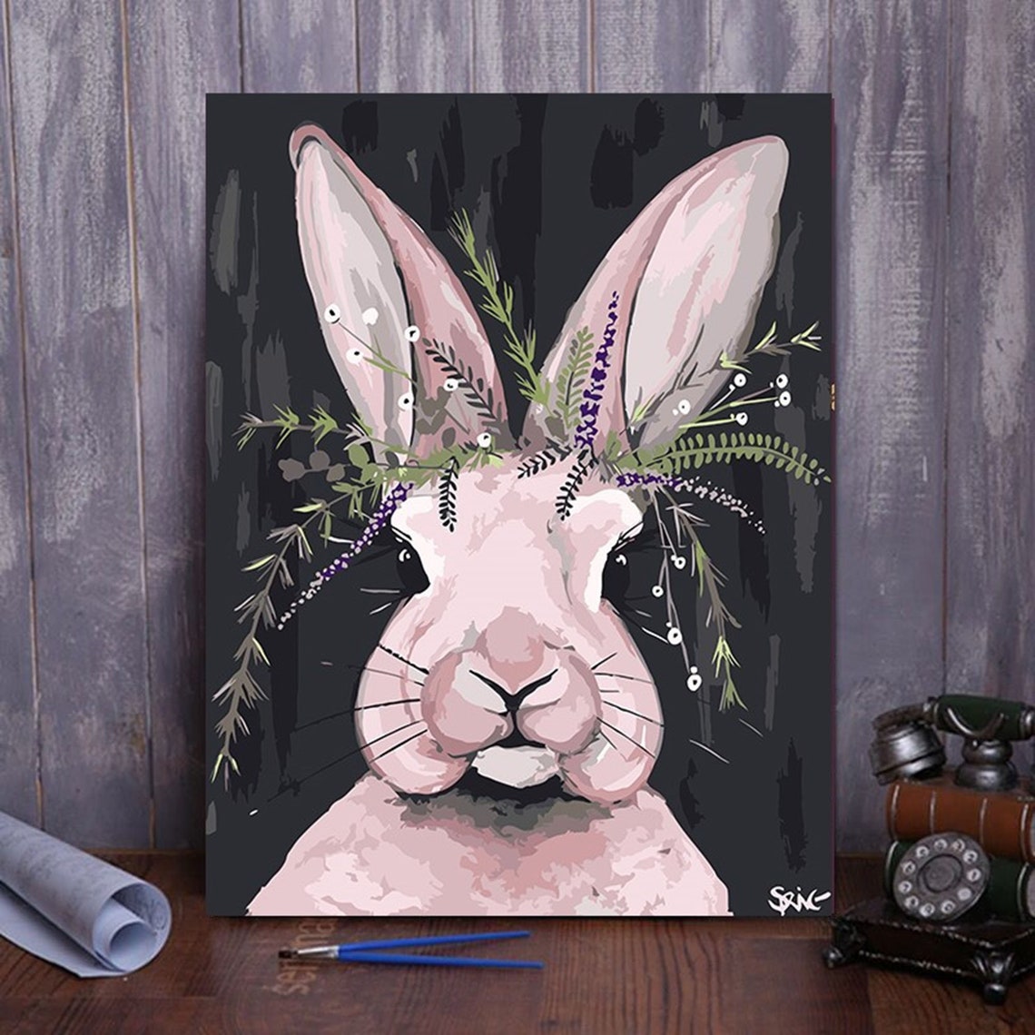 Garland Rabbit PaintingPaint By Number Kit Animal Oil Etsy