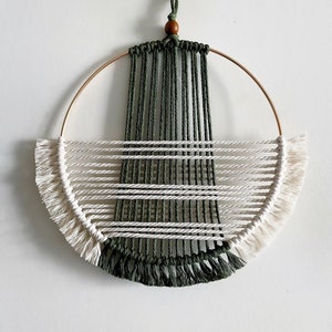 Green and Beige Macrame Wall Hanging / Hoop Wall Hanging image 1