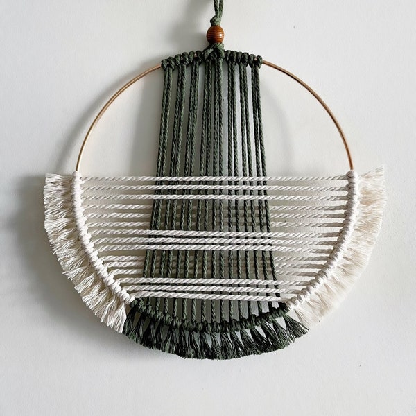 Green and Beige Macrame Wall Hanging / Hoop Wall Hanging