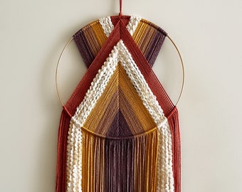 Purple Mustard Brown and Terracotta Yarn Hoop Wall Hanging / Macrame Wall Hanging /Modern Boho Decor / Nursery Decor