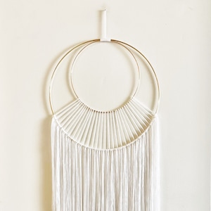 White and Gold Yarn Loop Wall Hanging / DH